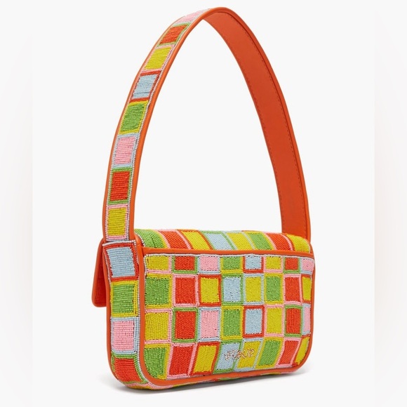 STAUD Staud Tommy “Multicoloured” Check Geometric-Print Beaded Bag - Picture 2 of 8